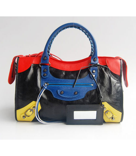 Balenciaga Giant City Bag Nero con Rosso / Blu / Giallo